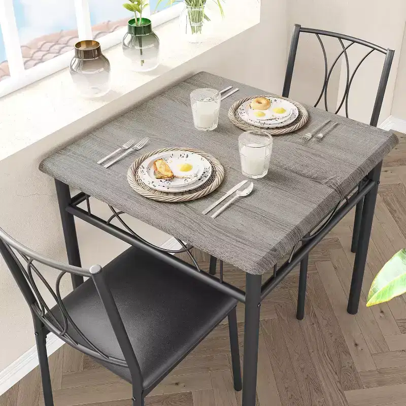 3-Piece Square Dining Set for 2 - Table & Upholstered Chairs for Small Spaces