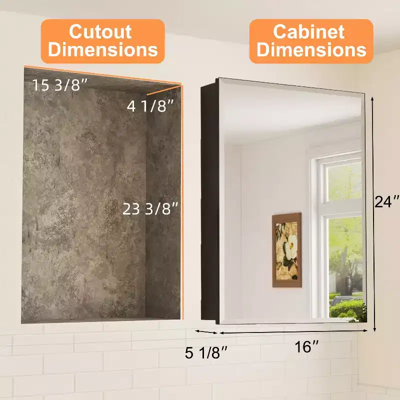 Belle Medicine Cabinet with Mirror, Recessed/Wall Mount Cabinet for Bathroom, Beveled Surface Mirror, Adjustable Tempered Glass Shelves, Black