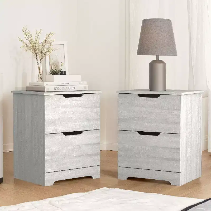Galano 2-Drawer Nightstand Set of 2 with Cutout Handles 18.7 W  15.7 D  23.7 H