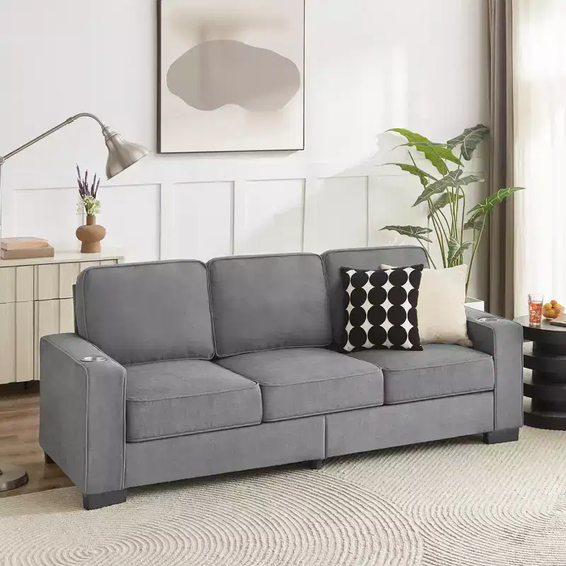 83.86 inch Modern Snowfleece Fabric Sofa with 3 Seater for Living Room Bedroom Office Gray