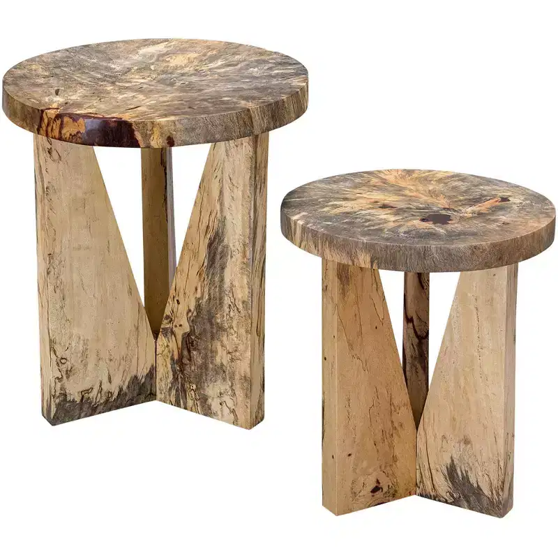 Uttermost Modern Natural Wood Round Nesting Tables Set of 2 Triangular Legs for Living Room Bedroom Bedside Entryway House Balcony