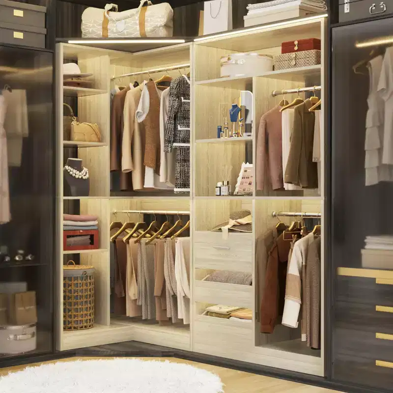 Besiost Set of 2 Corner Closet System with Tower Shelves, Freestanding Closet Organizer with Drawers