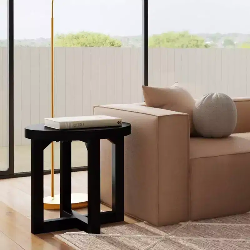 East at Main Round Crisscross Base Accent Table Black: Mango Wood, 17.9" High, 35.9" Wide
