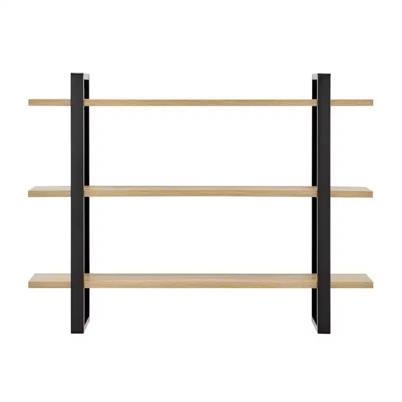 35.5" x 31.5" 3 Tier Floating Bracket Wall Shelf Chestnut: Mid-Century Modern MDF & Iron Storage