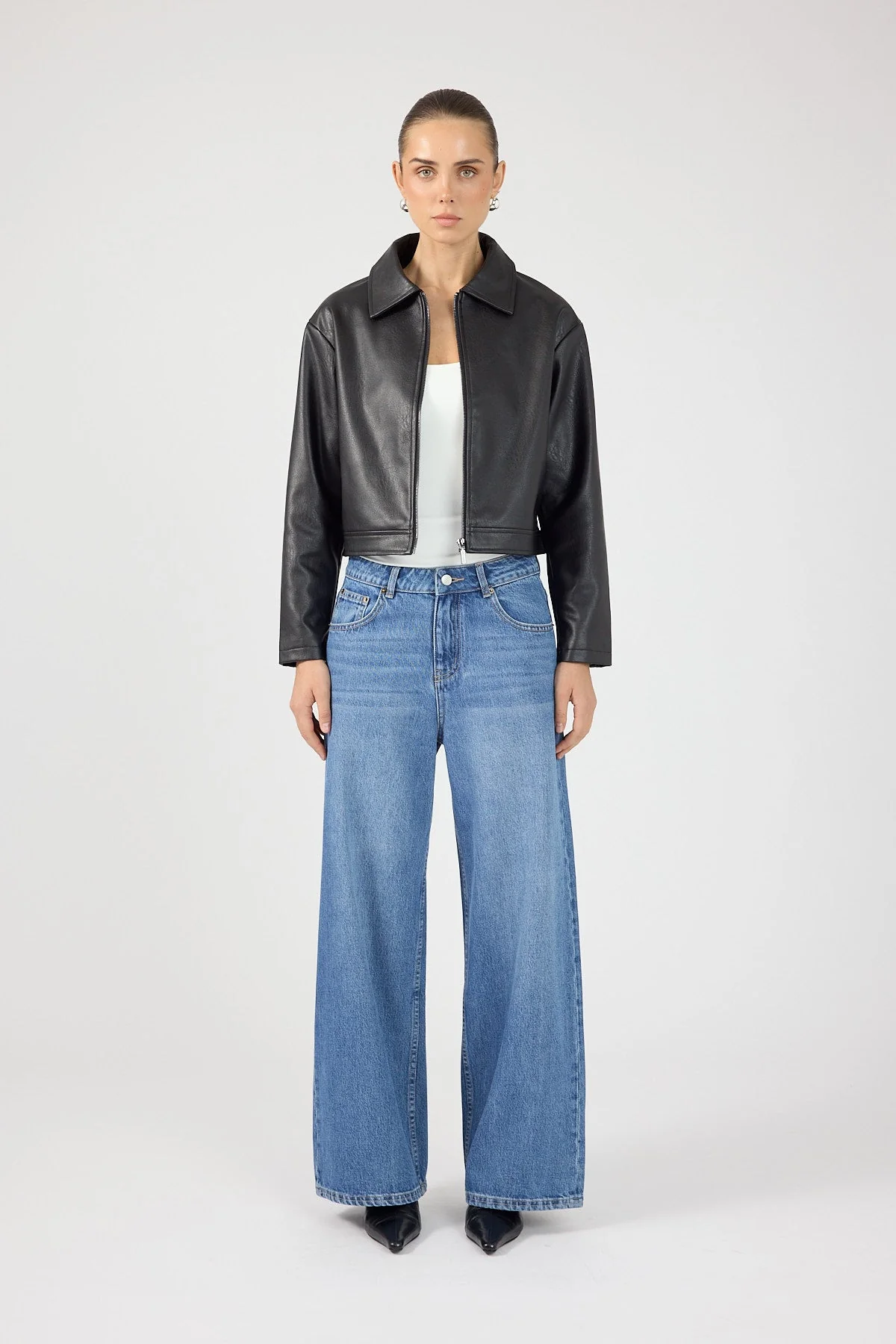 Faux Leather Zip Up Jacket Black