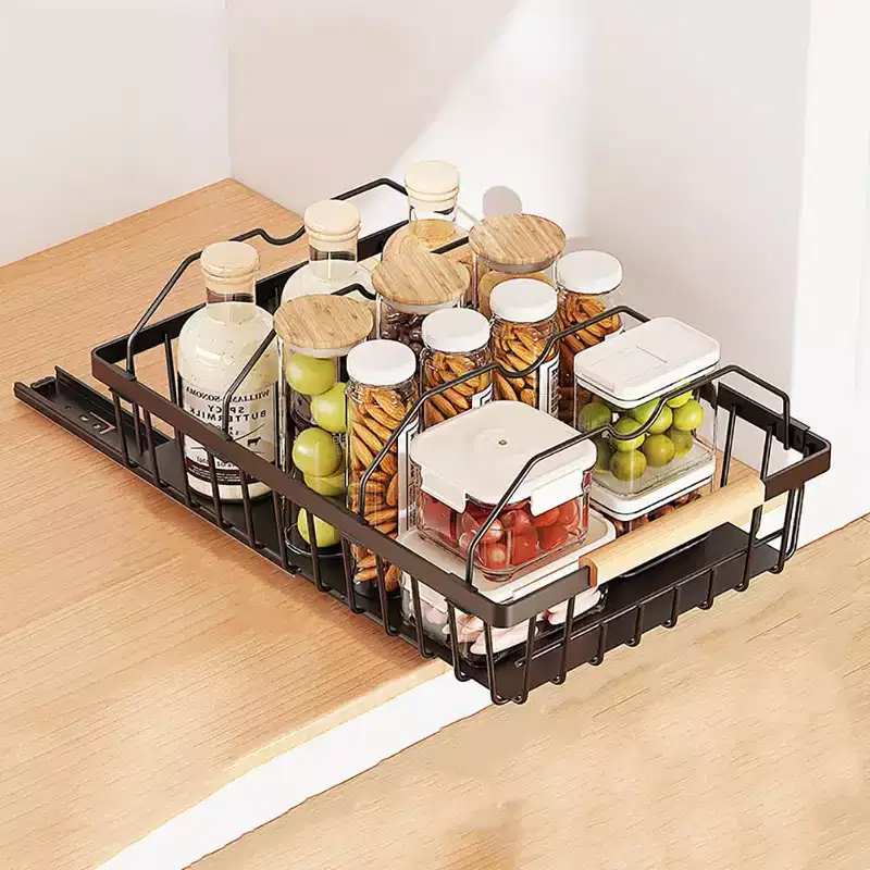 No Drill Pull Out Storage Basket, Easy Carry Pull-Out Cabinet Organizer, for Kitchen, Pantry