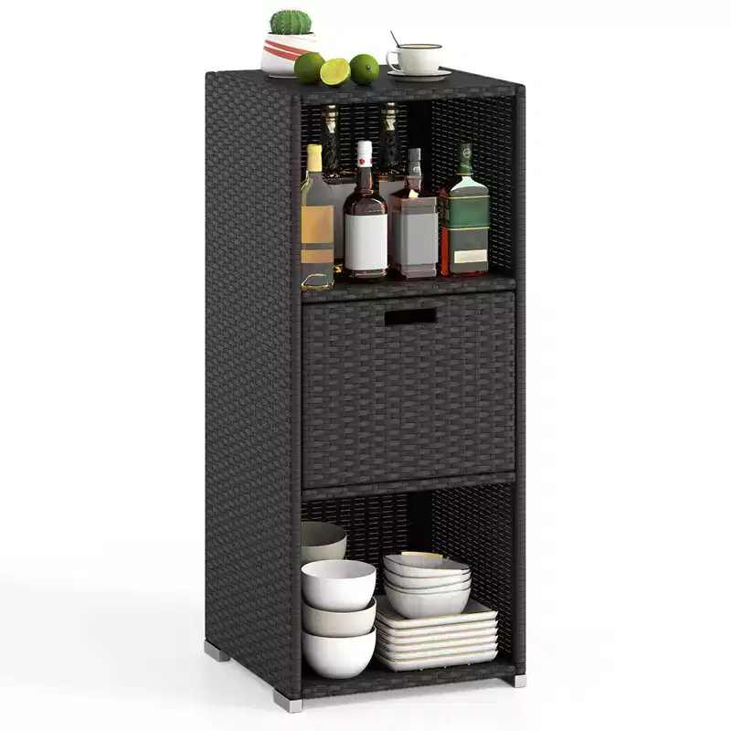 Costway Outdoor Storage Cabinet with Storage Shelves & Removable Drawer for Porch Mix Brown/Black/Gray