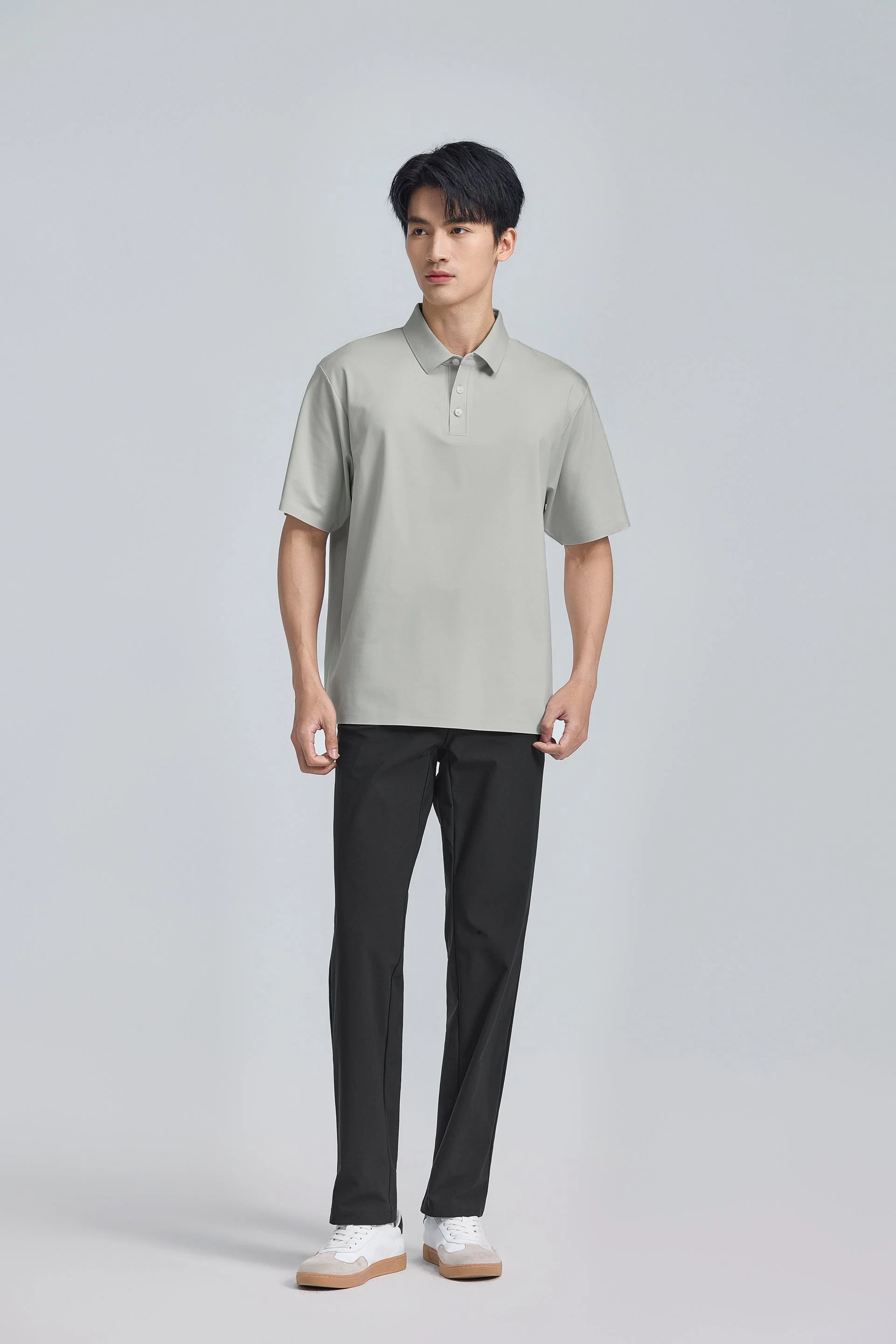 Seamless Stretch Polo – Light Grey
