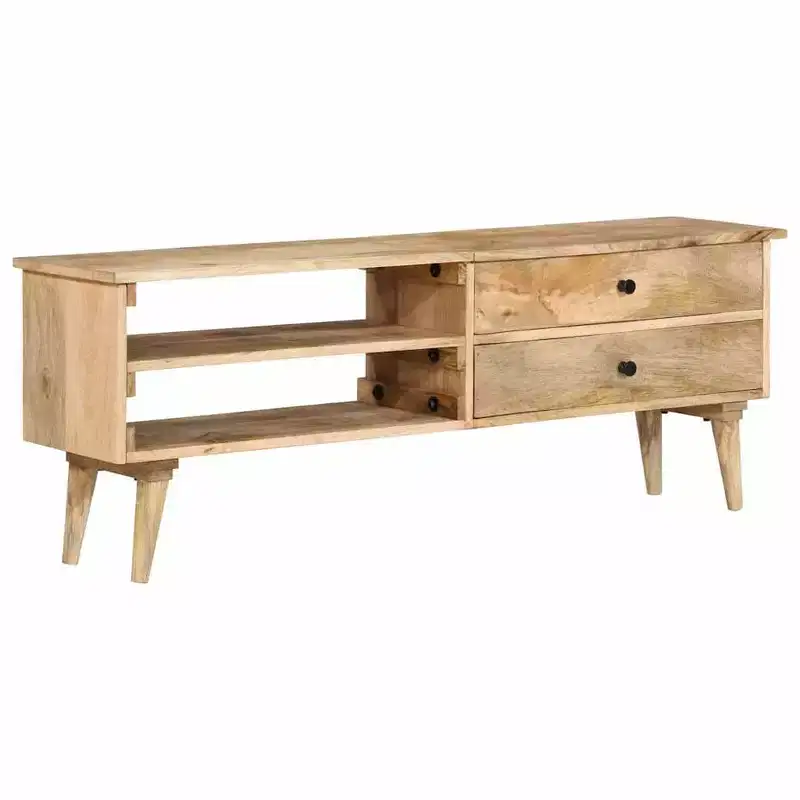 Solid Mango Wood TV Cabinet - Rustic Farmhouse Style Entertainment Center with Drawers and Compartments - 55.1x11.8x19.7 Brown TV Stand