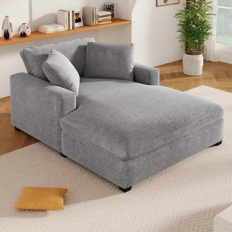 53.5 Chaise Lounge Chair with Solid Wood Legs and Comfort Pillows