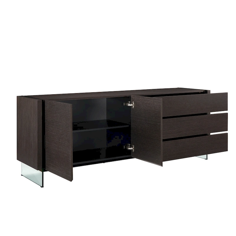 IL VETRO buffet-server in high gloss white lacquer with clear glass.