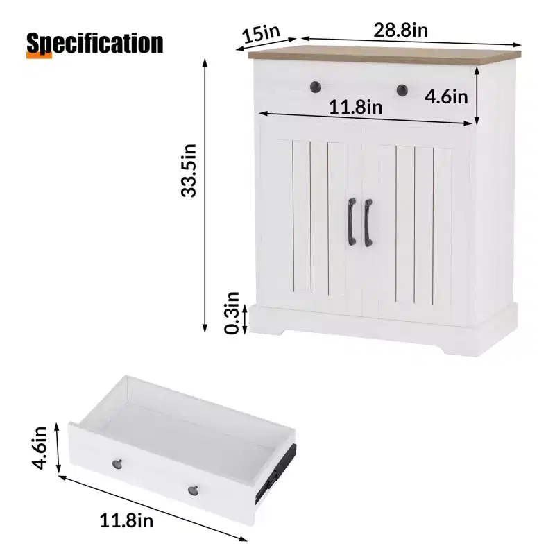 Set of 2 Storage Cabinet, Wood Sideboard Buffet Cabinet with Drawers & Doors, Modern Minimalist Accent Furniture for Living Room, Kitchen, Dining Room