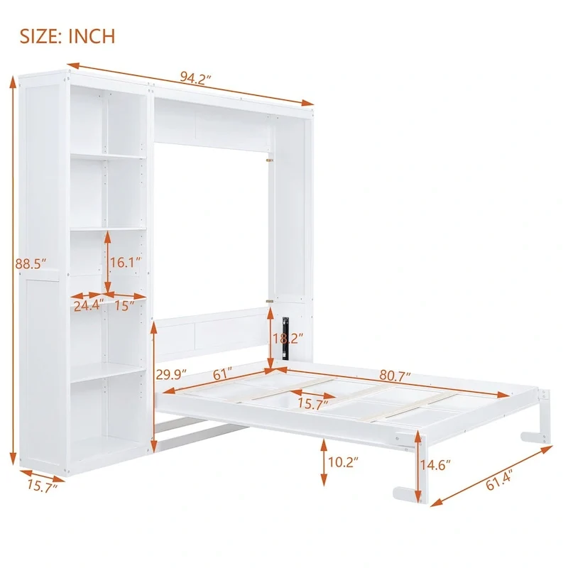 Merax Murphy Bed Wall Bed with Shelves