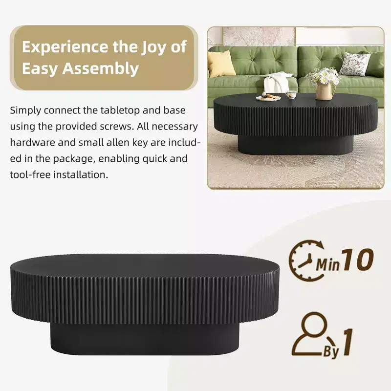 Oval Coffee Table with Fluted Base for Living Room