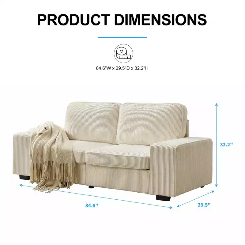 Mjkone 85 Wider Loveseat Sofa Couch, Corduroy Couch for Small Space