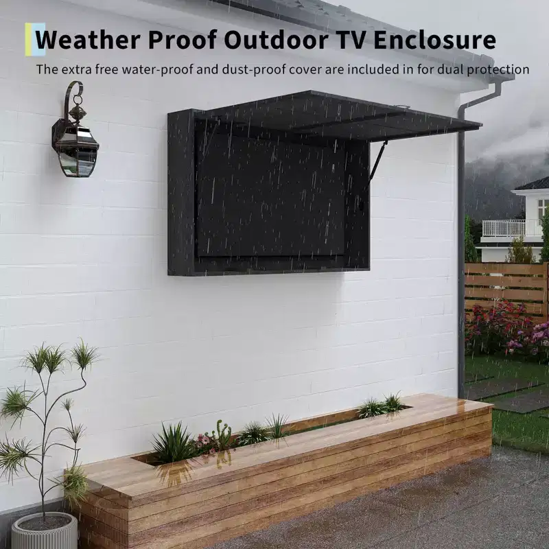 55 in Outdoor TV Enclosure, Solid Wood Weatherproof TV Cover with 4D Adjustable Mount & Fold-Up Door (Fits 44-55 in TVs)