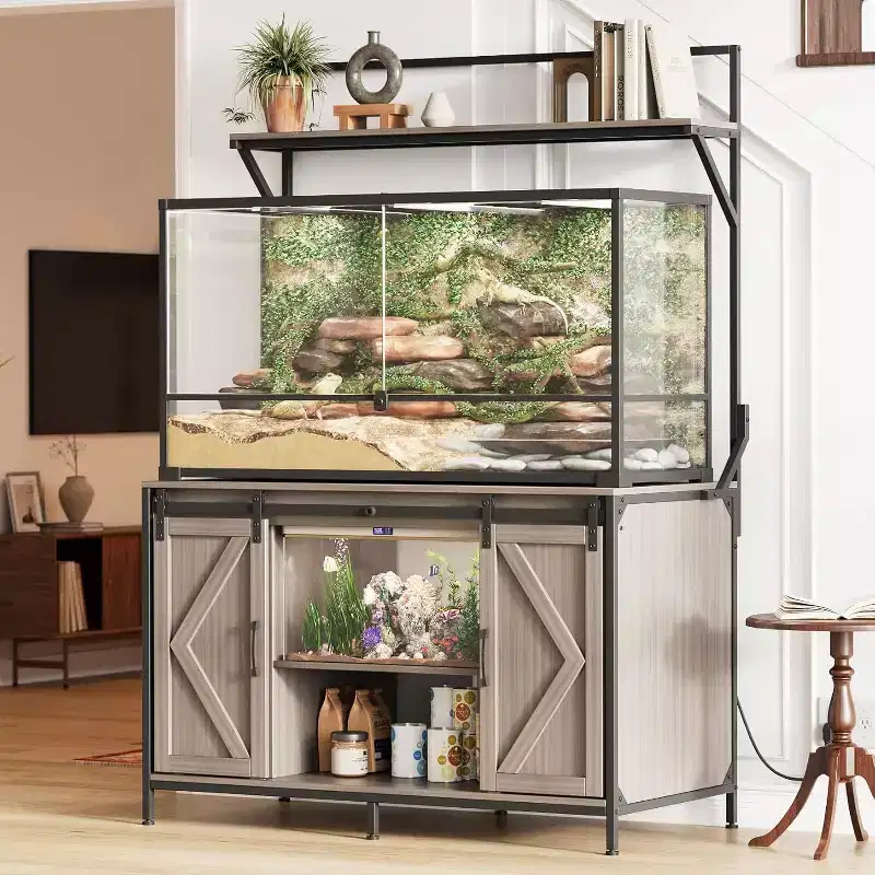 Aquarium & Reptile Tank Stand for Up to 120 Gallons, with 48x24 Tabletop, Built-in Power Outlet, Ideal for Bearded Dragons, Turtles & Fish