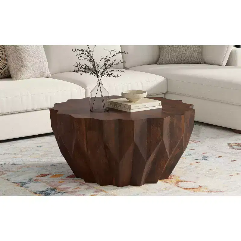 Oakcrest SOLID MANGO WOOD 34 inch Wide Polygon Contemporary Coffee Table Fully Assembled