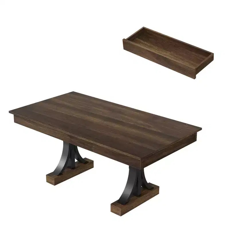 71-Inch Dining Table for 6-8 People,Wooden Kitchen Table with 2 Drawers,Rectangular Farmhouse Dinner Table with Double Pedestal