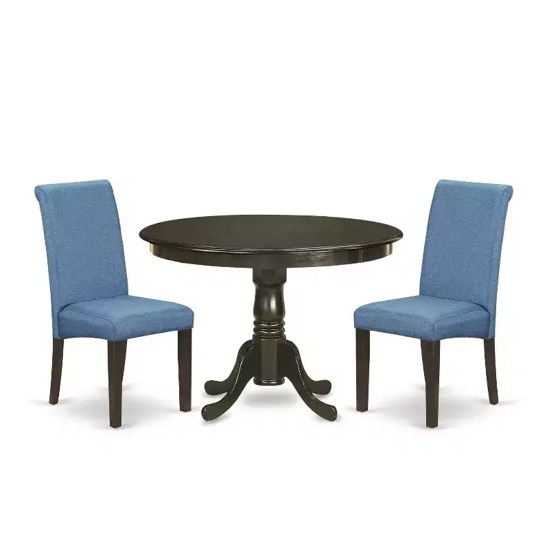 Small Round Dining Table Set - 3 Piece Round Table with Parsons Chairs - Glam Gothic Style