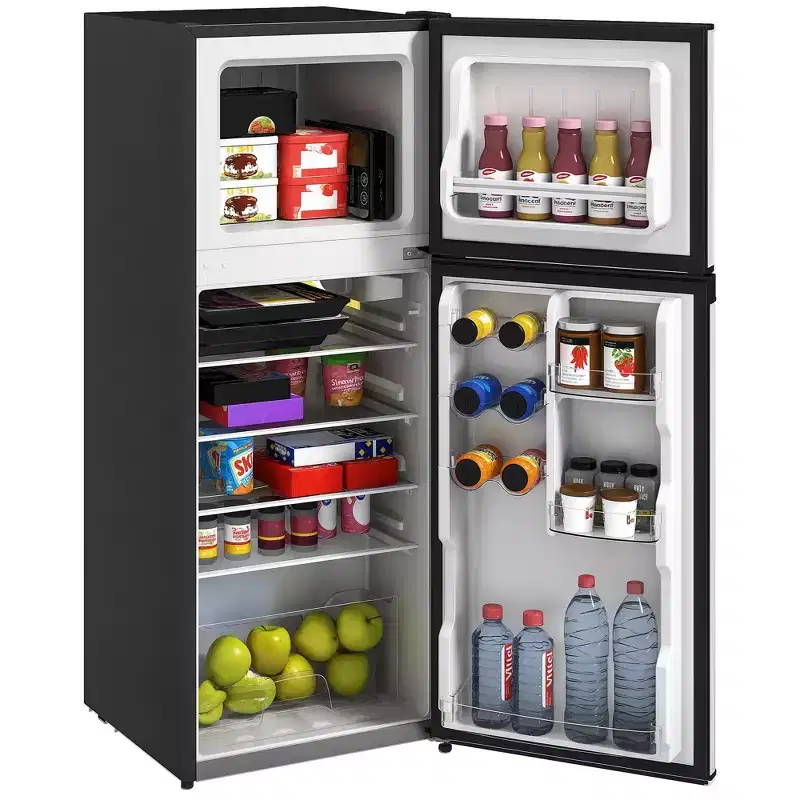 HOMCOM Small Fridge with Freezer, 4 Cu Ft Refrigerator with Reversible Doors and Adjustable Thermostat, Small Freezer