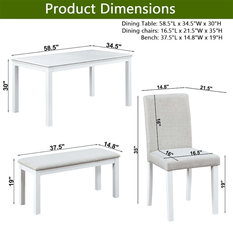 Wooden Dining Rectangular Table with Bench and 4 Chairs