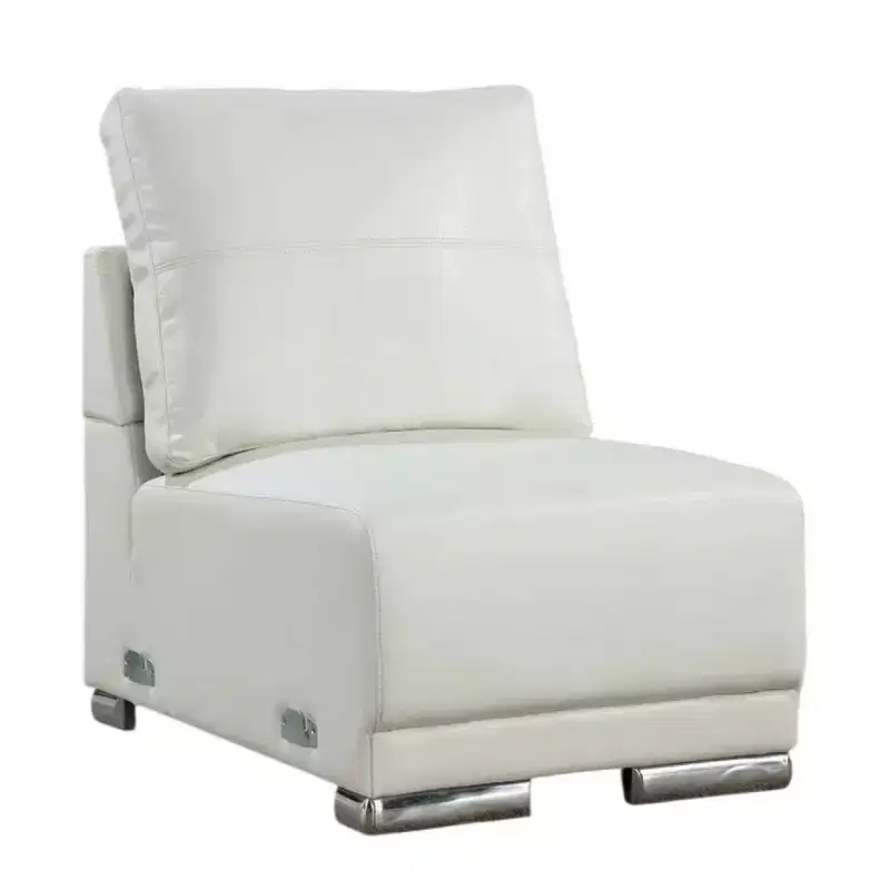 Royal Hampton Modular Armless Lounge Chair, Chrome Metal, White Faux Leather