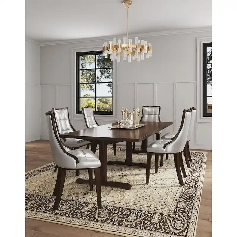 Fifth Avenue Cream and Walnut Faux Leather Dining Chair (Set of Two)
