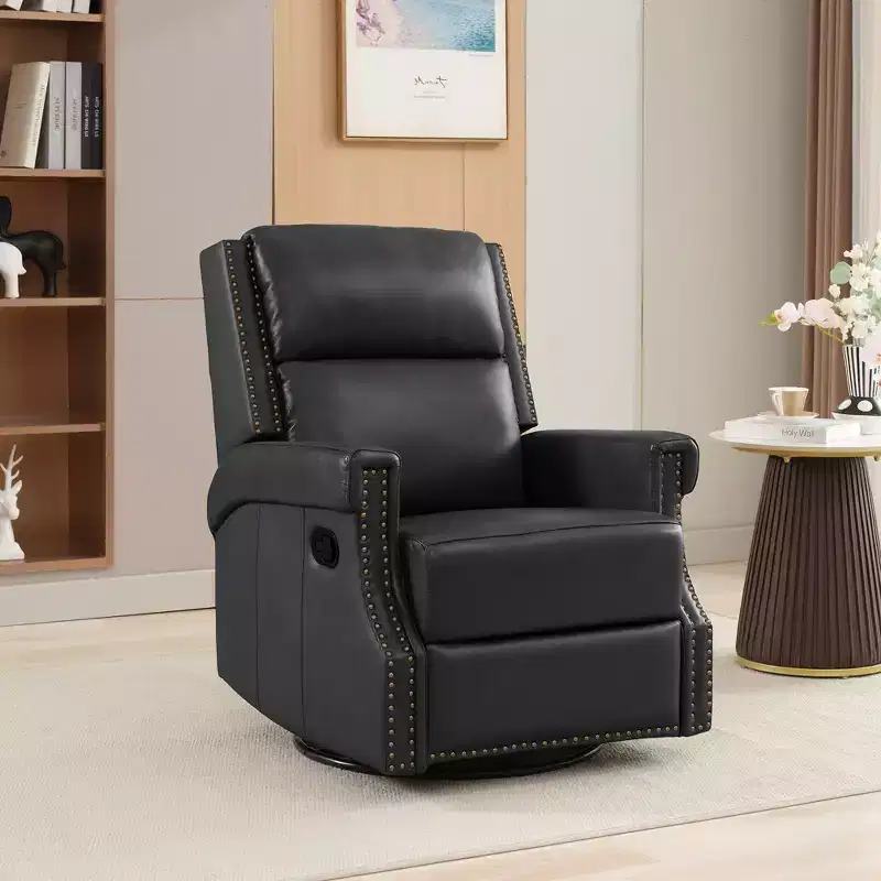 Hyleory 33.03'' Swivel Rocking Recliner Glider Chair, Leather Reclining Rocker Chair with Footrest for Living Room, Bedroom, Ergonomic High Backrest