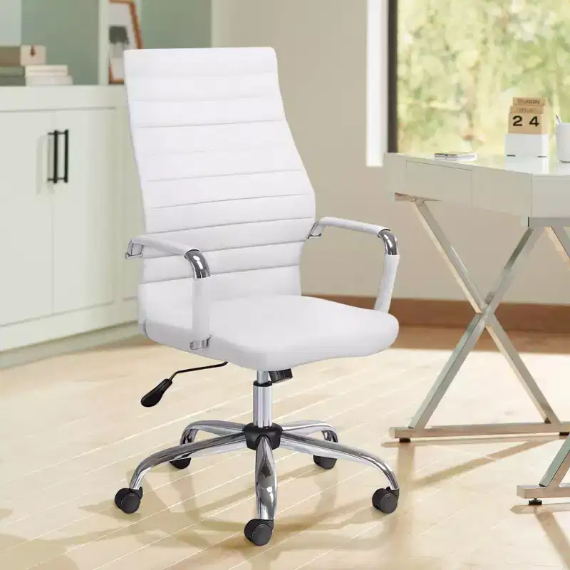 Studio 55D Primero White Faux Leather Adjustable Office Chair