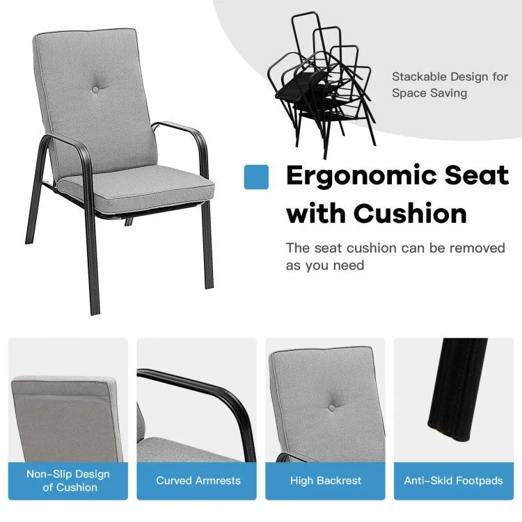 4 Patio Dining Stackable Chairs Set with High-Back Cushions - 29 x 22 x 35.5 (L x W x H)