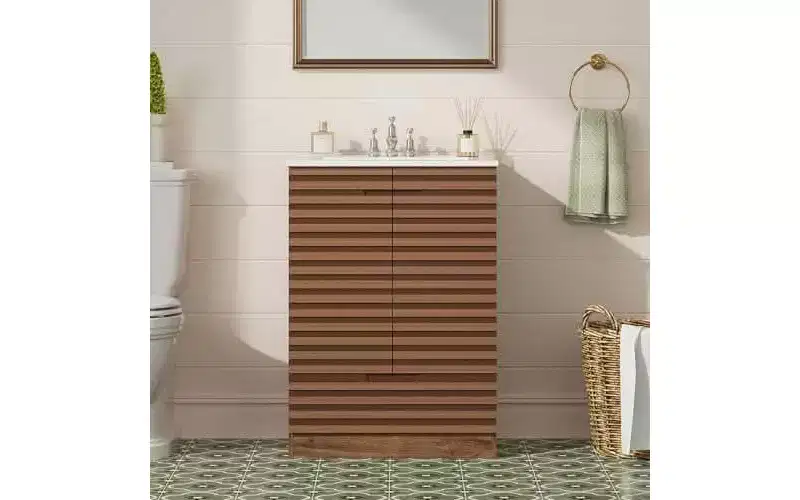 MAYEERTY Modern Bathroom Dressing Table Ceramic Basin Bottom-mounted Cabinet 2 Doors 1 Drawer
