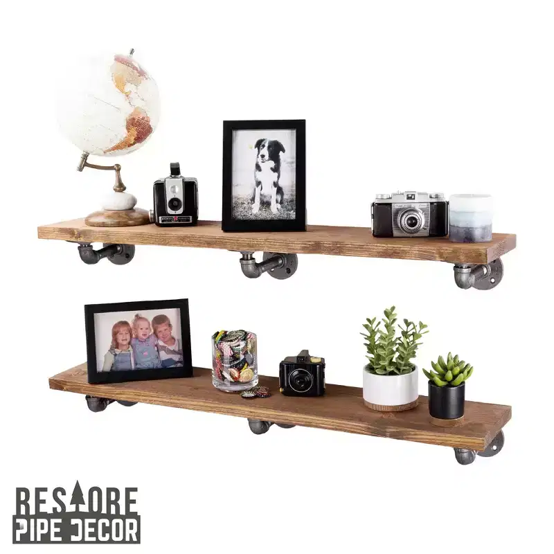 Autumn Brown 36 in. Shelves with L-Shaped Brackets by