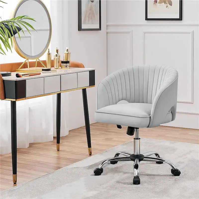 Yaheetech Velvet Office Chair with Tufted Barrel Back, Rolling Wheels, Adjustable Seat Height - N/A