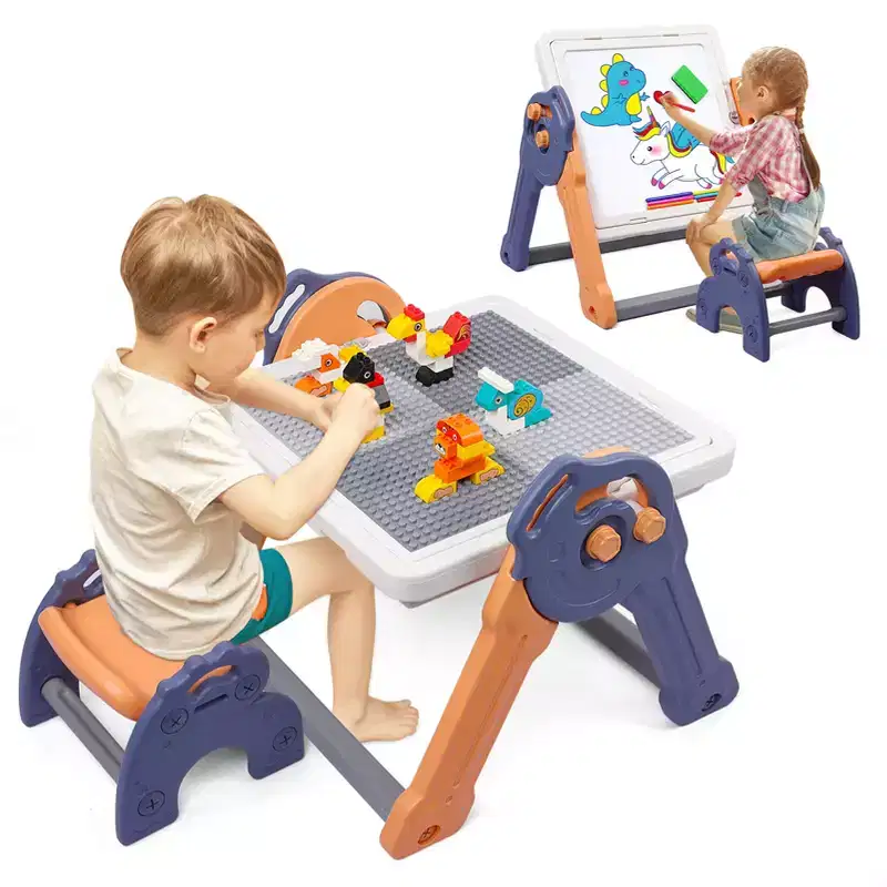 Foldable Toddler Easel, Building Block Table, Water Table Kitchen Table, Dry Erase Board Magnetic Whiteboard, Kids Art Easel