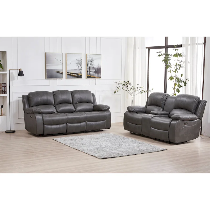 Betsy Furniture 2 Piece Bonded Leather Power Reclining Living Room Set, Sofa and Loveseat