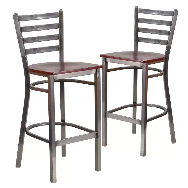 2 Pack Clear Coated Ladder Back Metal Restaurant Barstool