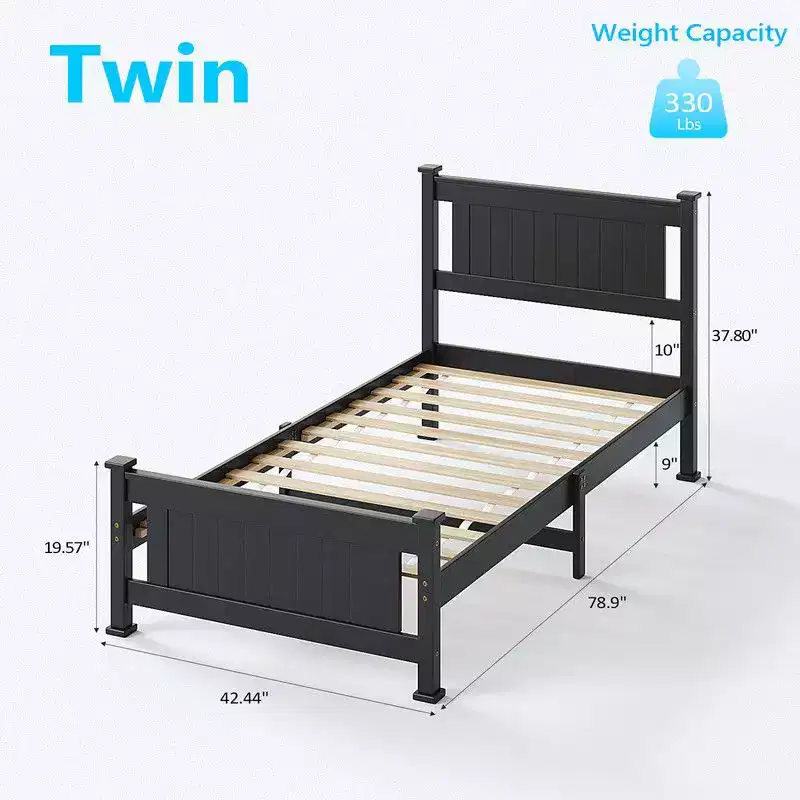 Karl Home Twin Size Black Wood Platform Bed Frame with Headboard,Under Bed Storage Space,No Box Spring Needed,Heavy duty