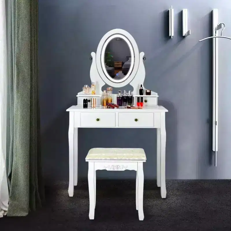 Karl Home | Vanity Desk with Touch LED Light Strip and Stool
