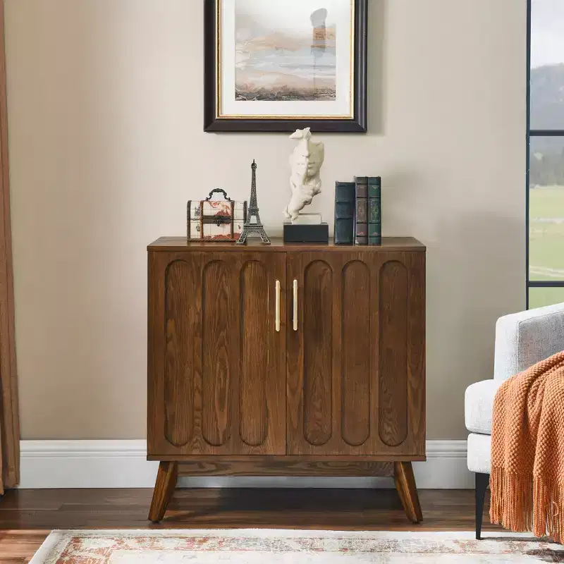 MAYEERTY Fluted Sideboard Buffet Cabinet with Shelves Solid Wood Legs for Living Room Dining Room