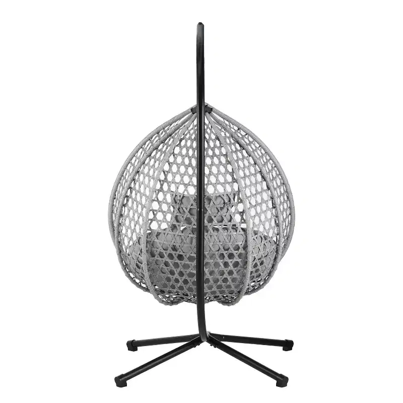 GDFStudio Anderson Hanging Egg Rattan Chair with Stand and Soft Removable Cushion
