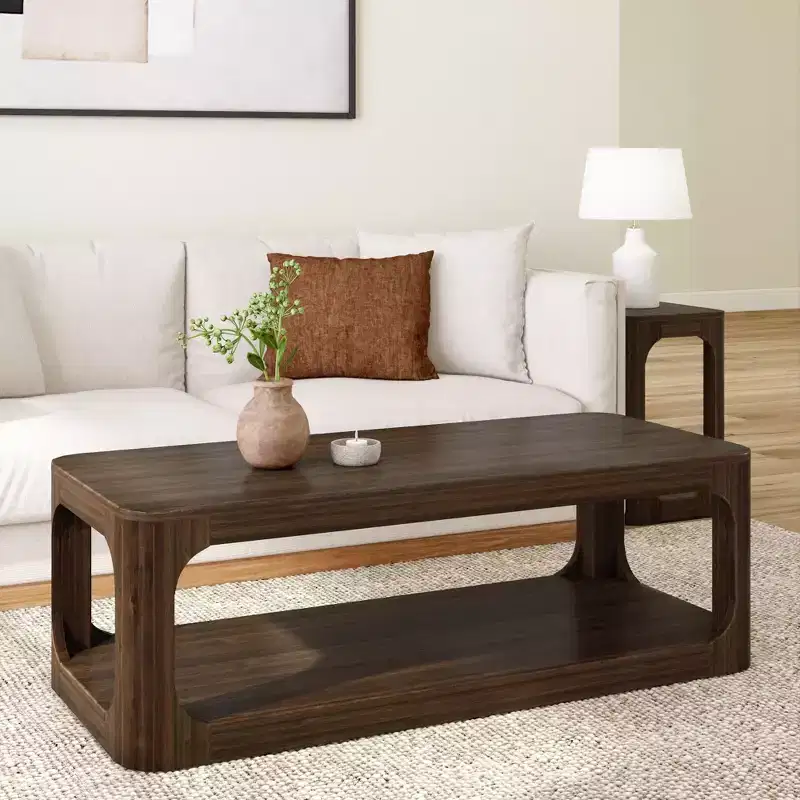 Plank+Beam Solid Wood Forma Coffee Table, 54 Modern Coffee Table with Storage Shelf