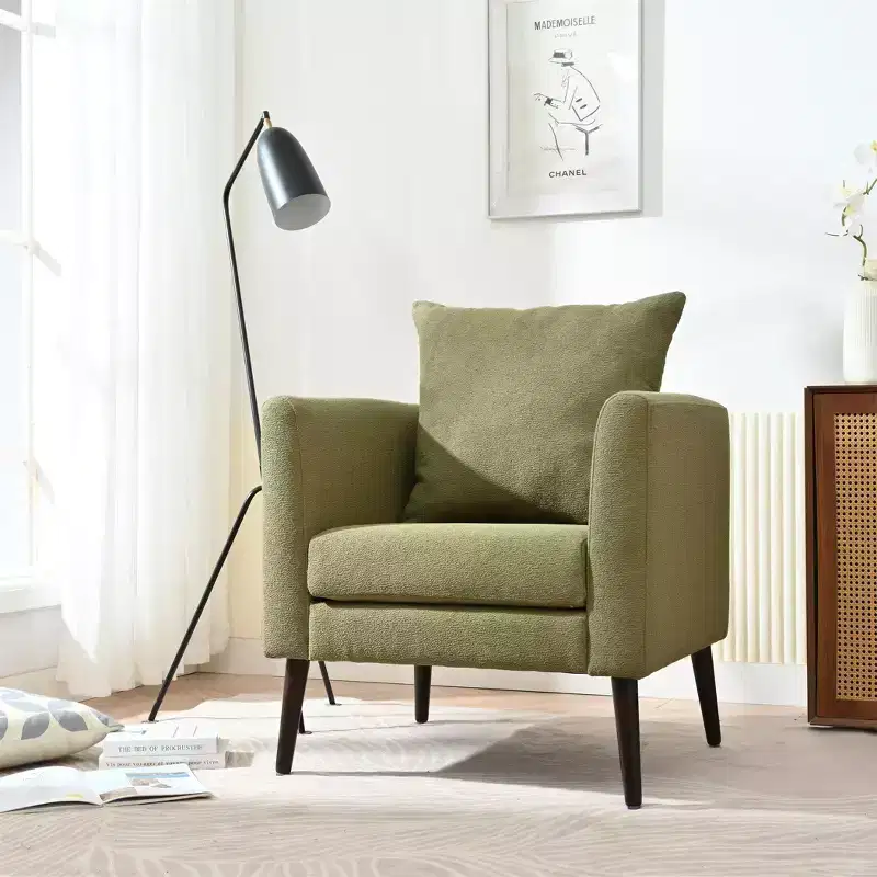 Fine Fabric Accent Chair Living Room Reading Chair with Soft Upholstered and Pillow Armchair Solid Wood Legs for Lounge Bedroom