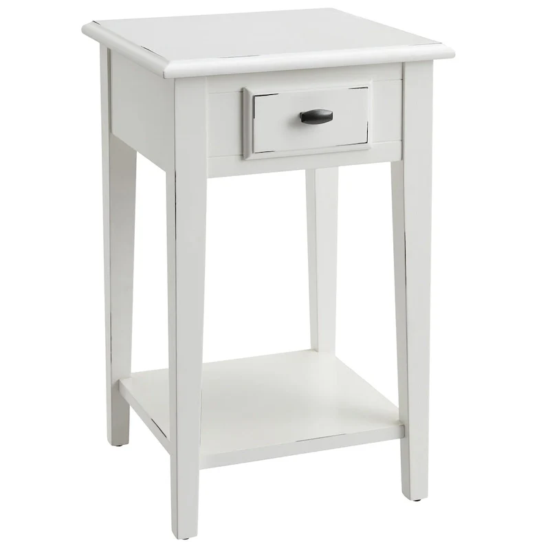 Medium Oak / Slate Black / White One-Drawer Square Side Table with Bottom Shelf