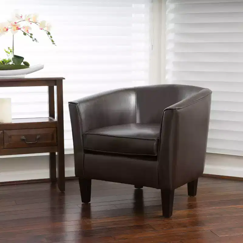 GDFStudio Arias Contemporary Faux Leather Tub Club Chair, Dark Brown