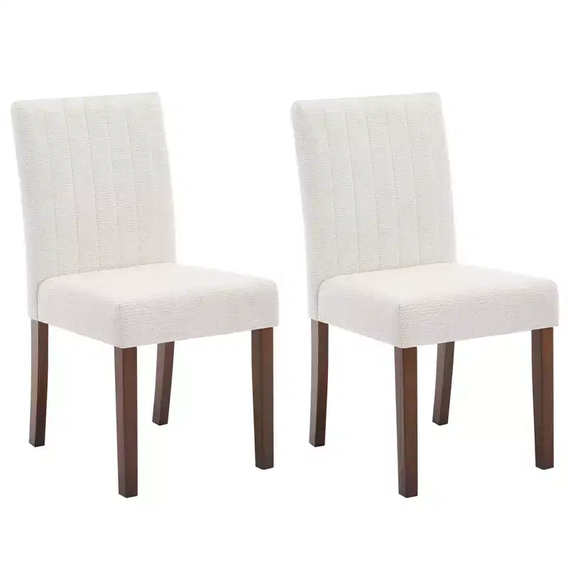 Upholstered Dining Chairs Set of 2, Linen Kitchen Chair with High Backrest & Wide Seat, Comfy Armless Side Chair, Accent Parson Chairs