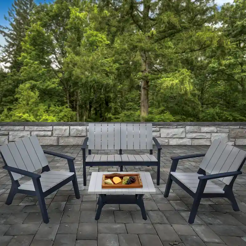 Berkley Collection 4-Piece All-Weather Wood Finish Conversation Set by National Tree Company