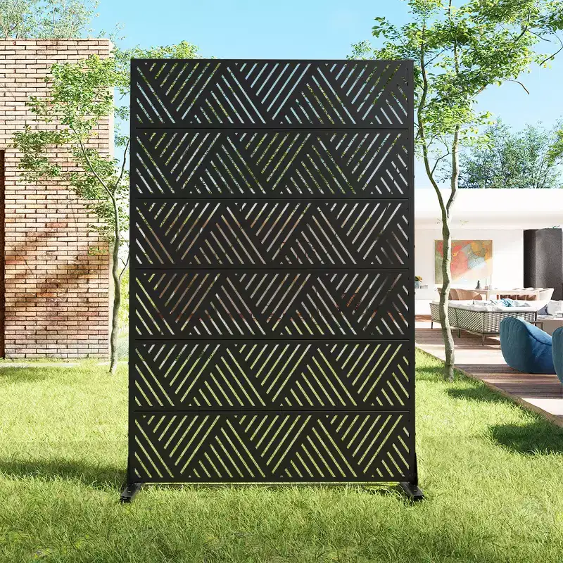 72 H47W Black Privacy Screen Decorative Garden Fence with Triangle Pattern