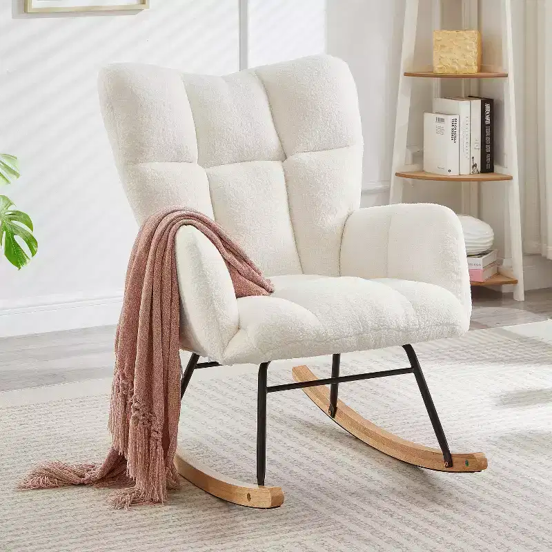 High-Back Rocking Chair – Green / Ivory / Pink, Single Seat, Upholstered