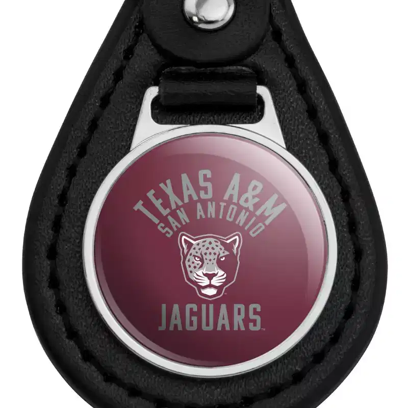 Texas AM UniversitySan Antonio Jaguars Logo Black Leather Keychain
